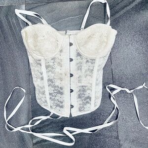 White Lace Corset Front Hook Eye Closure Adjustable Straps Sz S